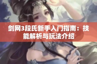 剑网3段氏新手入门指南：技能解析与玩法介绍